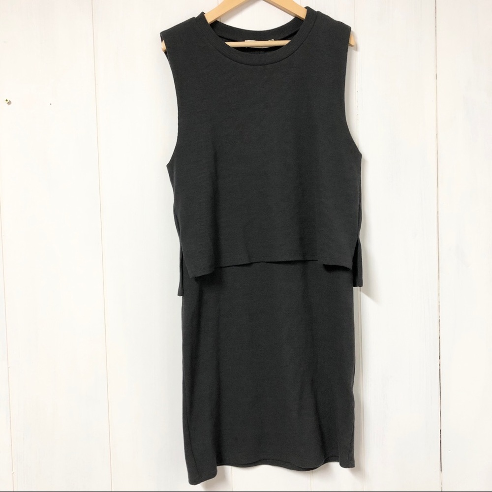 Sophie Rue Grey Layered Ribbed Mini Dress
